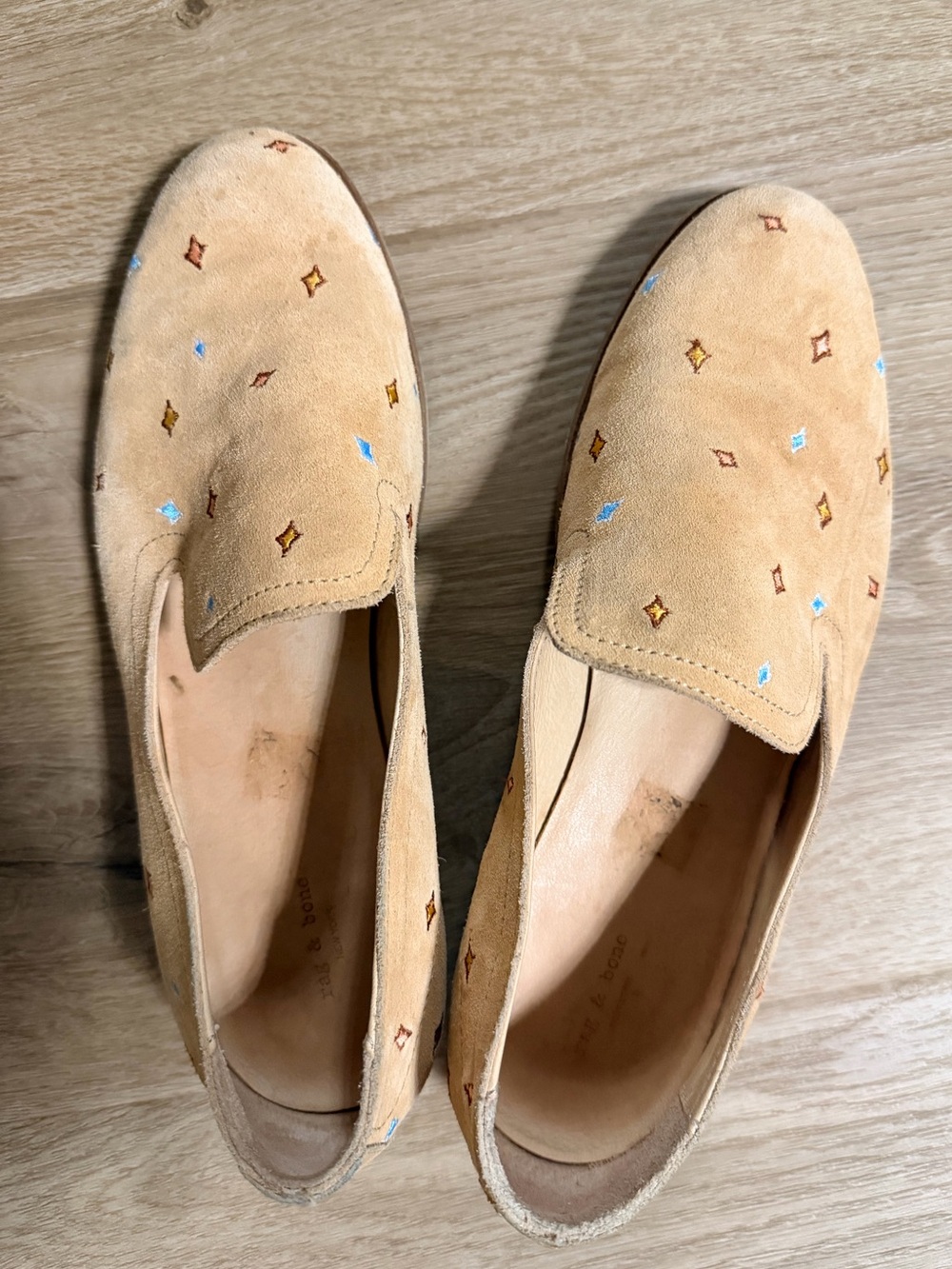 Rag & Bone Amber Embroidered Suede Loafers Tan Multi Sz 37